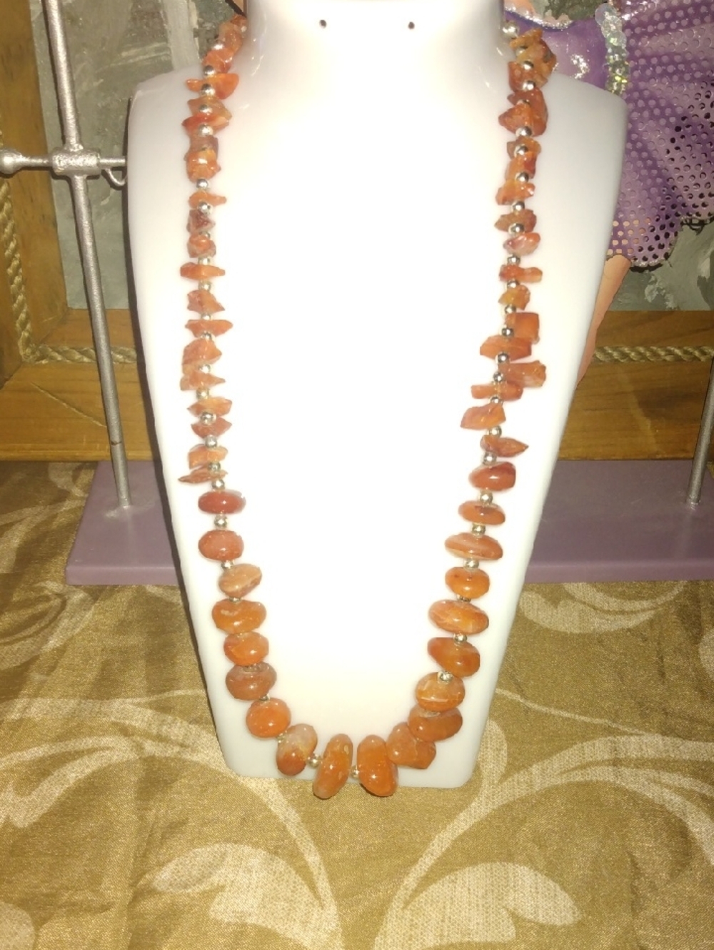 Handmade Orange Stone Carameline Stone Bead Necklace - Elegant Women's Jewelry